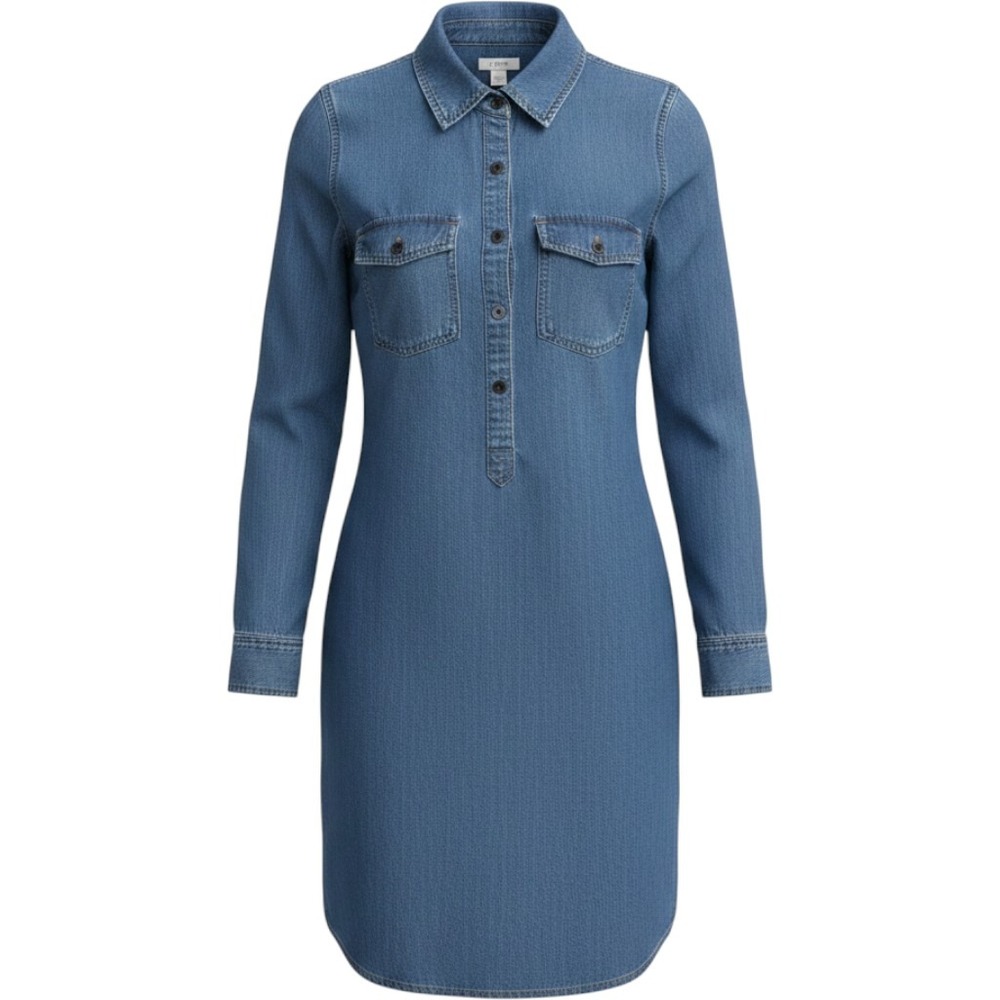 J.Crew Denim Shirt Dress Womens Size 6 Blue Excellent Roll Tab Sleeves Cotton